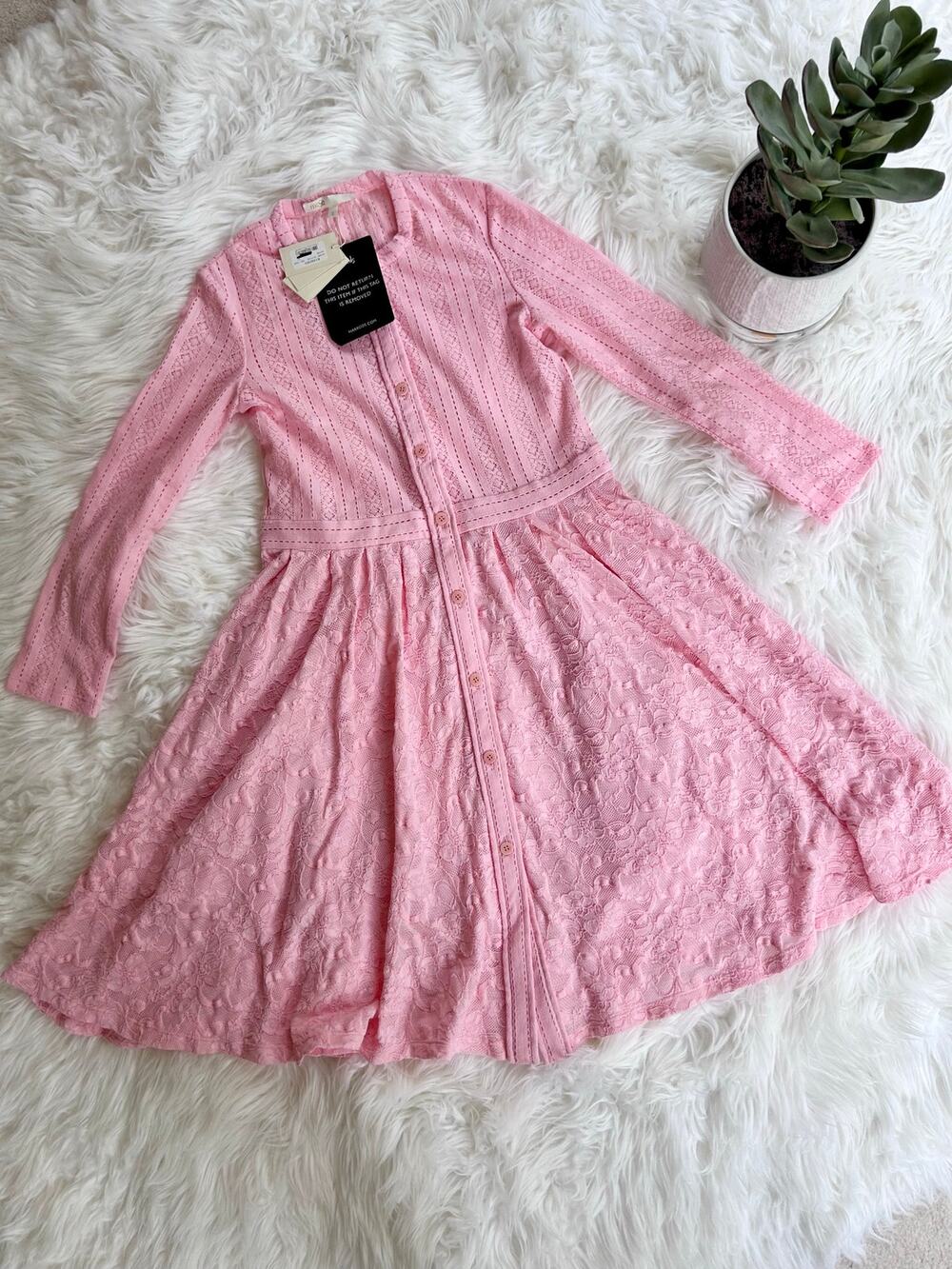 Maje Pink Lace Long-Sleeve Dress